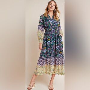 Maeve Anthropologie Ondine Maxi Dress XS Floral Button Front Prairie Cottagecore